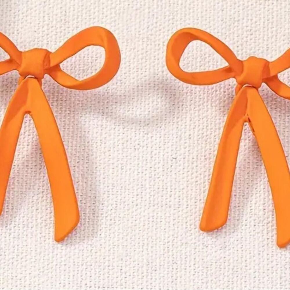 Orange Bow Stud Earrings